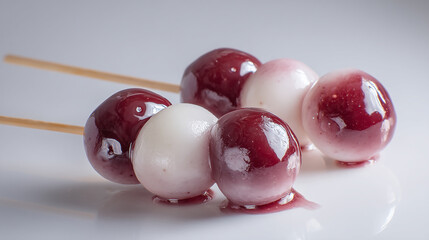 Dango coated in sweet red bean paste clean skewer la