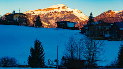 Obraz premium Alpine winter sunrise view near Abtenau, Salzkammergut, Salzburg, Austria