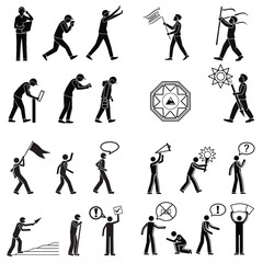 Set of people icons in black and white man and woman. Vector illustration of group of stylized people in black and whith.