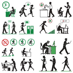 Set of people icons in black and white man and woman. Vector illustration of group of stylized people in black and whith.