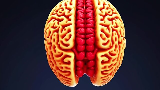 3D animation of a human brain rotating 360 degrees with the substantia nigra highlighted in red. The substantia nigra plays a key role in movement control and is associated with Parkinson's disease.