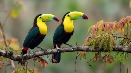 Obraz premium Two toucans perched on a branch (1)