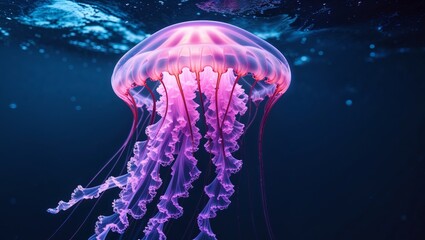 jellyfish in the water with a purple glow on its face