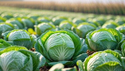 there is a field of cabbage plants growing in the field