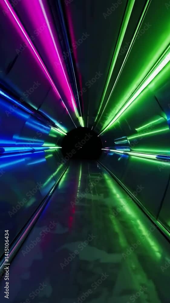 Poster vivid neon tunnel with dynamic light patterns and pulsating colors