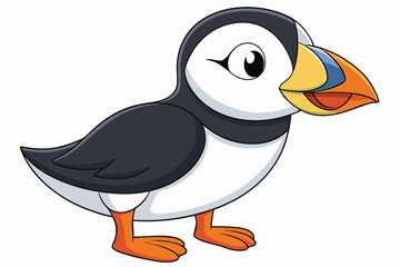 Happy blue cartoon Puffin bird with a cute smile and wings in a fun illustration