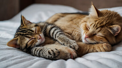 Cozy Naptime: Adorable Ginger Tabby Kittens Sleeping Together in a Warm and Loving Home