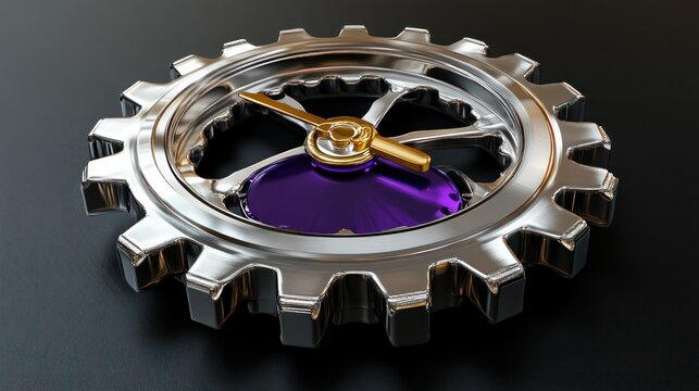 Precision Engineering Metallic Gear with Purple Crystal and Gold Hands Industrial Design Mec