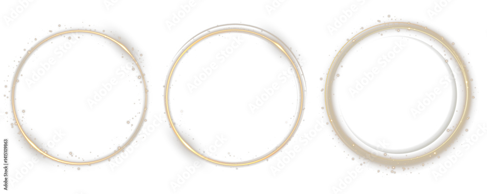 Wall mural sparkling stardust ring forms abstract celestial energy frame. vector gold line flows dynamically li