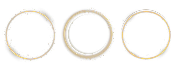 Sparkling stardust ring forms abstract celestial energy frame. Vector gold line flows dynamically like optic fiber twist. Shining arc creates elegant motion for digital design. Glitter dust sparkle