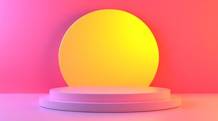 Vibrant, pastel-toned display podium for product presentation.