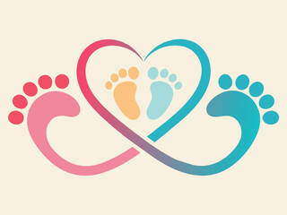 Heart with hands showing love in a cute pink Valentine illustration baby s footprints