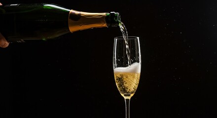 Fototapeta premium Pouring champagne into a glass against dark background