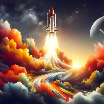 Spacecraft takes off, space shuttle launch