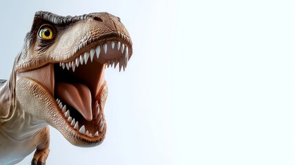 Obraz premium Dinosaur with its mouth wide open. The dinosaur is looking at the camera