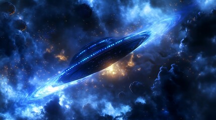 A dynamic depiction of an advanced civilization exploring a vibrant alien ocean filled with glowing life forms