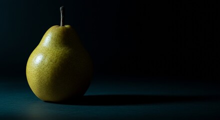 Illuminated pear on a dark background, side view