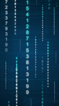 4K motion graphic of flowing matrix code and glowing numbers
