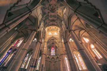 Naklejka premium Trier, Germany - April 11, 2025: interior architectural detail of the church in Trier old town.