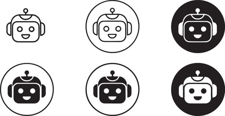  Vector icons of a friendly robot character in different styles and orientations. Perfect for technology, robotics, and AI-themed designs and projects, symbolizing futuristic technology. 