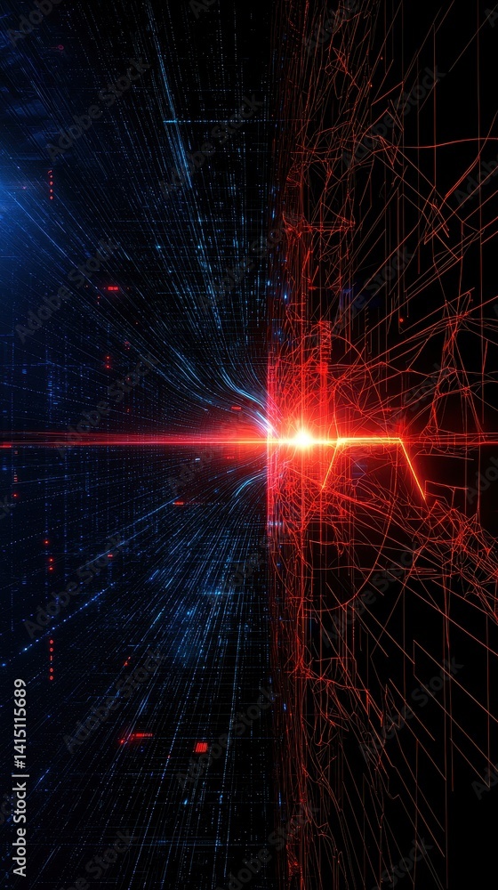 Aufkleber a striking digital visualization featuring vibrant blue and red lines radiating from a central light