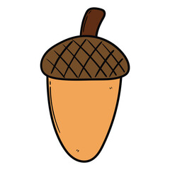 Hand drawn cartoon acorn on white background.