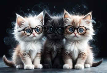 Cute fluffy kittens hugging and enjoying friendship day