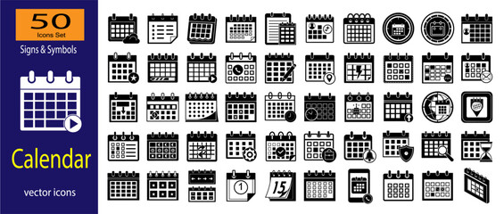 Calendar Icons Set Featuring Various Styles and Designs for Planning Activities EPS vector.