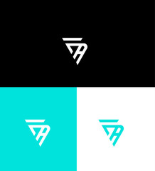 Modern Abstract FA Logo Design Triangular, Minimalist, White, Teal, Black