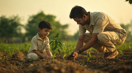Environmental Bonding Between Indian Parent And Child In Nature generative ai