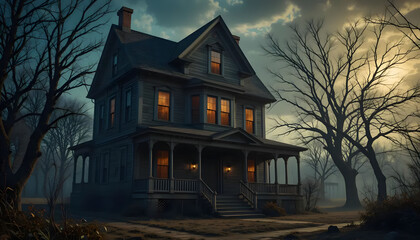 Vintage Haunted House in Mosaic Style &ndash; Artistic Spooky Scene with Classic Horror Aesthetic