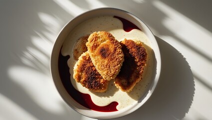 Breaded Chicken Cutlets Served with Creamy Sauce