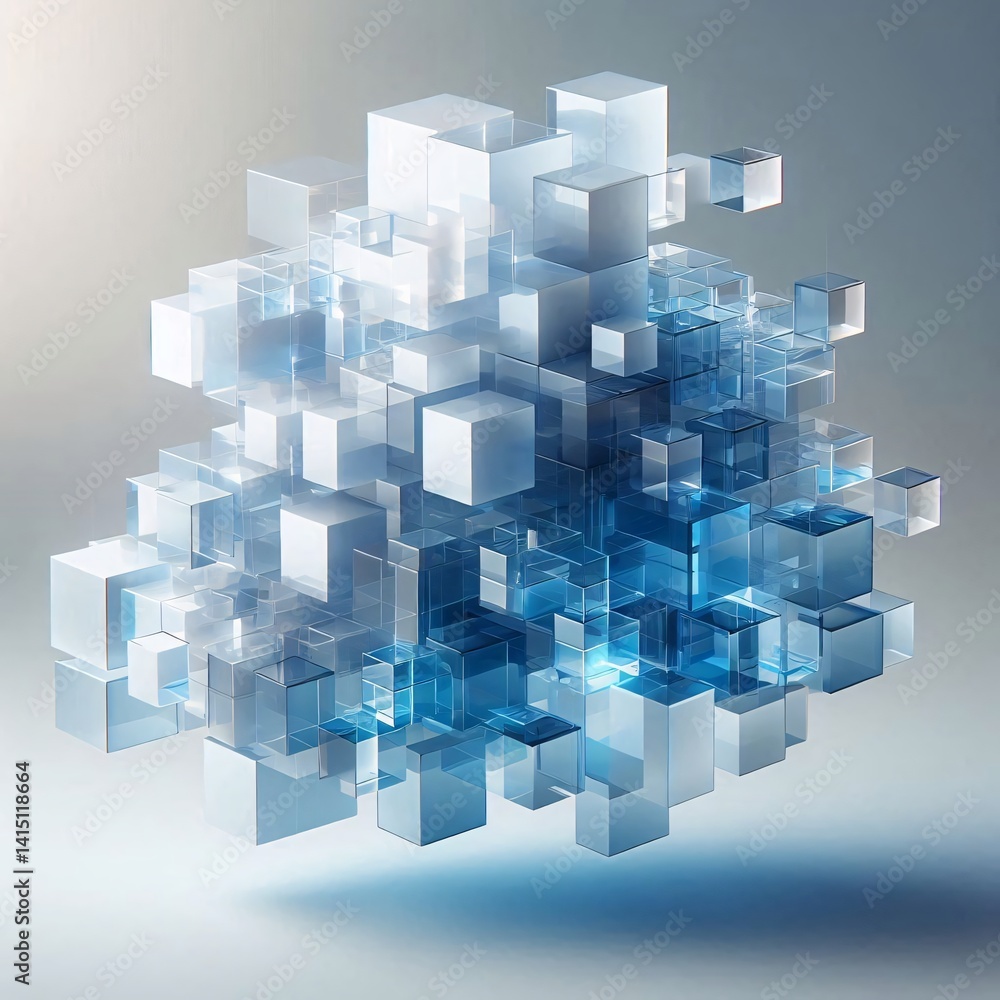 Poster abstract 3d cube structure with blue light