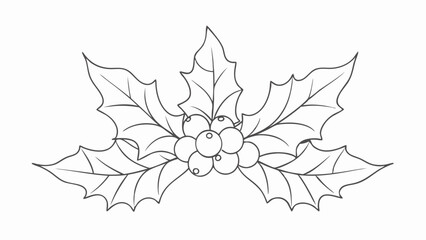 Continuous line vector of holly leaves and berries with sharp-edge detailing, ideal for elegant Christmas card embellishments, winter craft elements, festive SVGs, and seasonal holiday décor projects