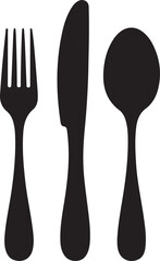 Spoon, knife, fork silhouettes icons.