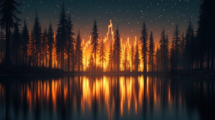 Fototapeta premium Nightfall Symphony: Candlestick Chart in a Serene Forest