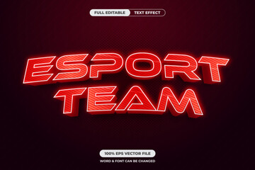 Striking red esport team text effect with a glowing striped design. Ideal for pro gaming teams, tournaments, and digital banners. Fully editable EPS vector format