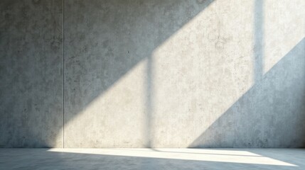 Empty Room with Sunlight Streaming Through Window Illuminating a Concrete Wall and Floor
