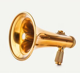 Obraz premium Elegant brass megaphone with shiny surface on a light background.