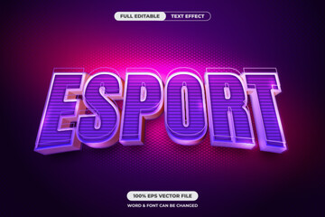 Bold purple esport text effect with a vibrant pink glow and striped design. Ideal for gaming covers, team logos, and digital banners. Fully editable vector format