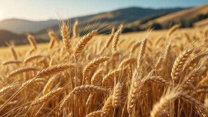 Wheat Field Growing with Hills in Background