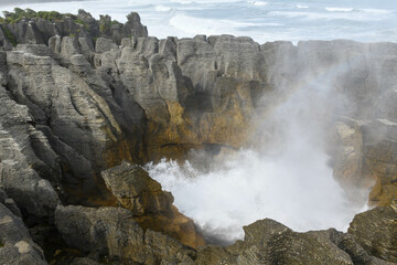 View at Pancake rocks on the coast of Punakaiki, New Zealand