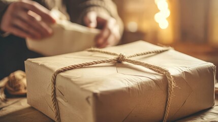 Recycled Paper Parcel Tied with Jute String in Sustainable Packaging Area