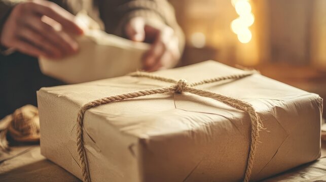 Recycled Paper Parcel Tied with Jute String in Sustainable Packaging Area