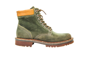 Worn olive-green work boot