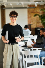 Professional interaction in a vibrant office environment during work hours