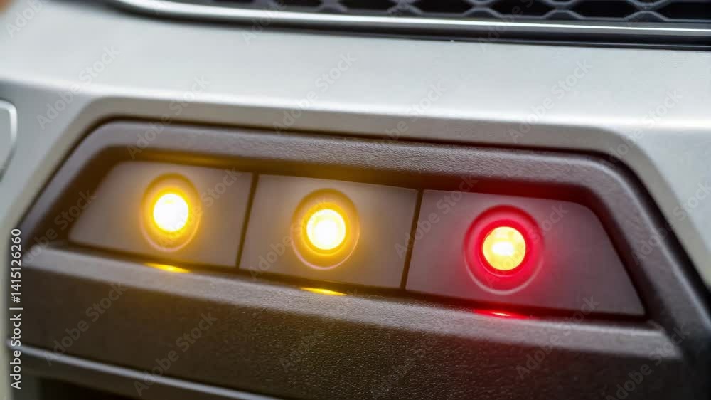 Poster control panel warning lights ensuring vehicle safety and maintenance through error prevention and co