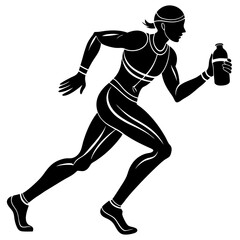 Obraz premium Line art vector silhouette of a runner holding a water bottle while running 
