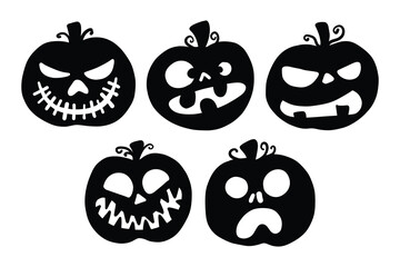 Set of Spooky Pumpkin Face Silhouettes for Halloween