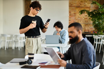 Collaborative workspace buzzing with creativity and productivity during a busy workday session